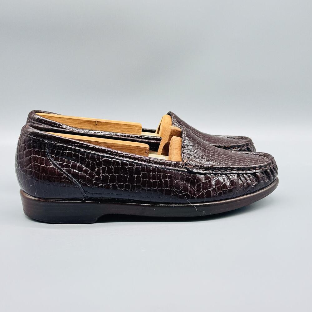 SAS Shoes Womens 5.5 Brown Tripad Comfort Loafers Croc Embossed Slip On USA